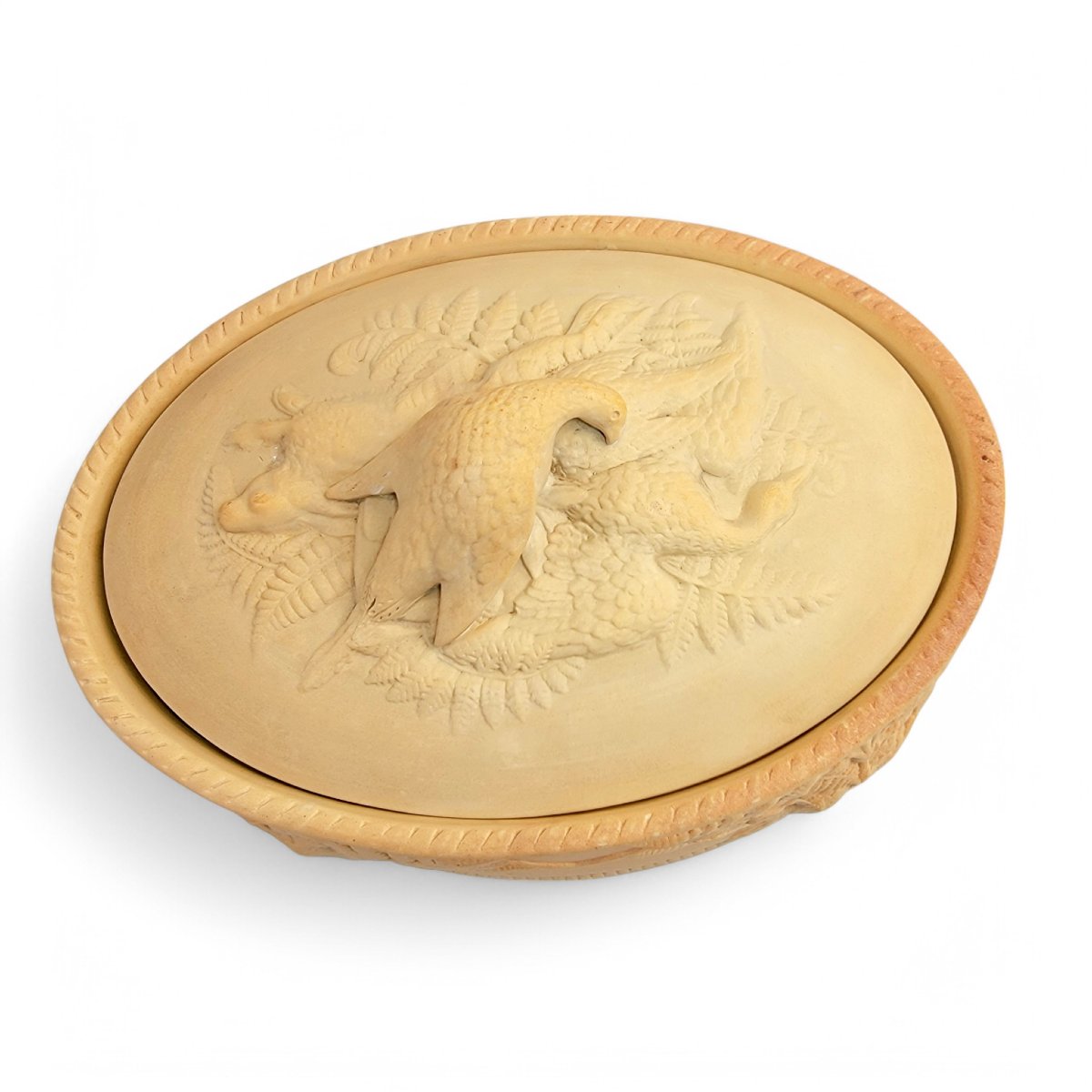 Brownfield Stoneware Game Pie Dish With Bird And Fern Decoration, Staffordshire 1875-photo-3