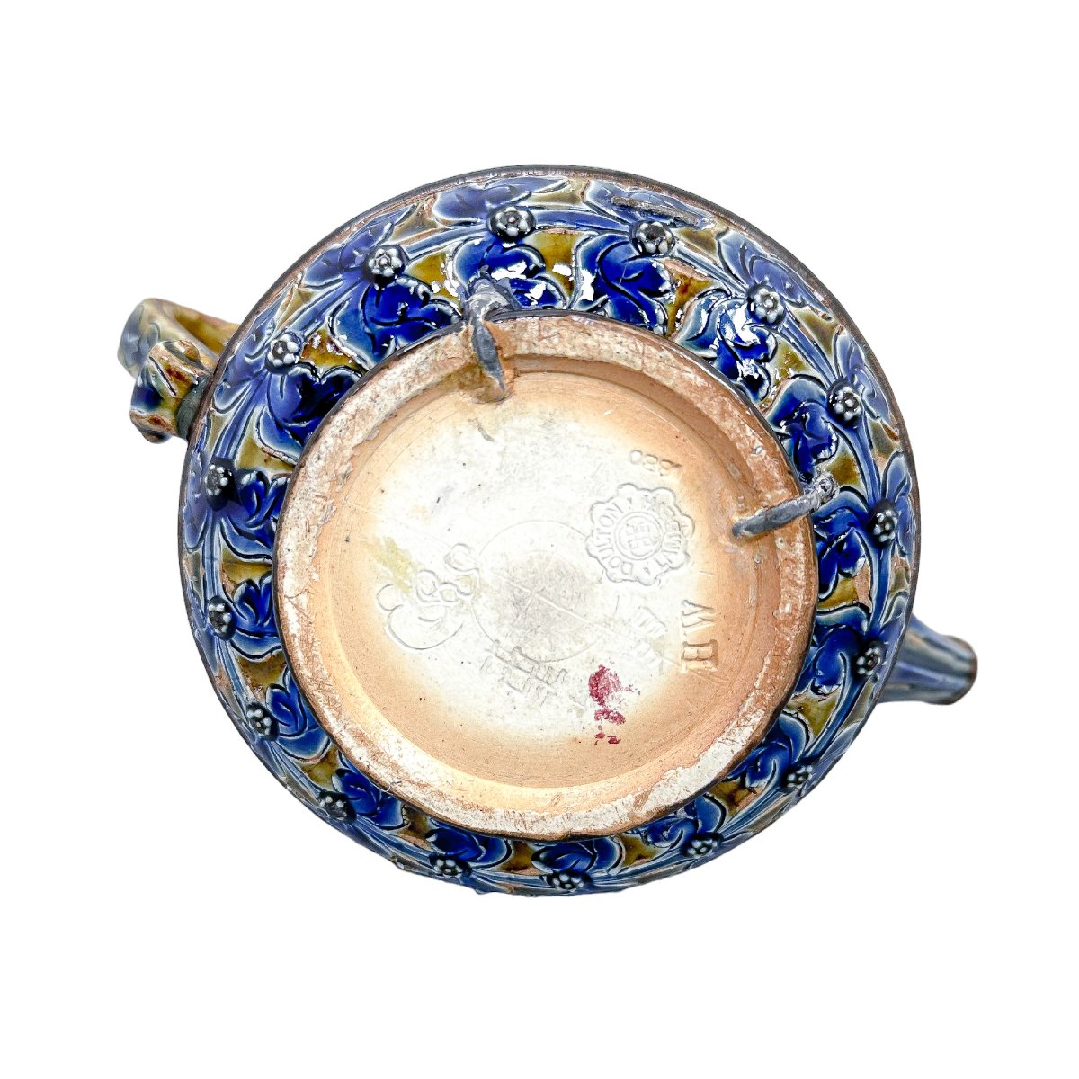 Doulton Lambeth Stoneware Teapot With Sterling Silver Mounts, Art Pottery Movement England 1880-photo-8