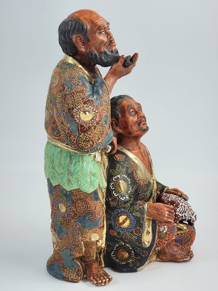 Rare Meiji Kutani Figural Group Of Gama Sennin And Disciple With Toad, Japan, C. 1880-photo-2