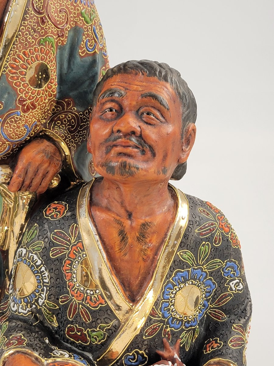 Rare Meiji Kutani Figural Group Of Gama Sennin And Disciple With Toad, Japan, C. 1880-photo-4