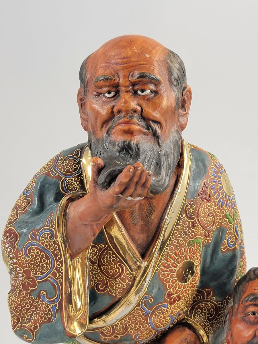 Rare Meiji Kutani Figural Group Of Gama Sennin And Disciple With Toad, Japan, C. 1880-photo-5