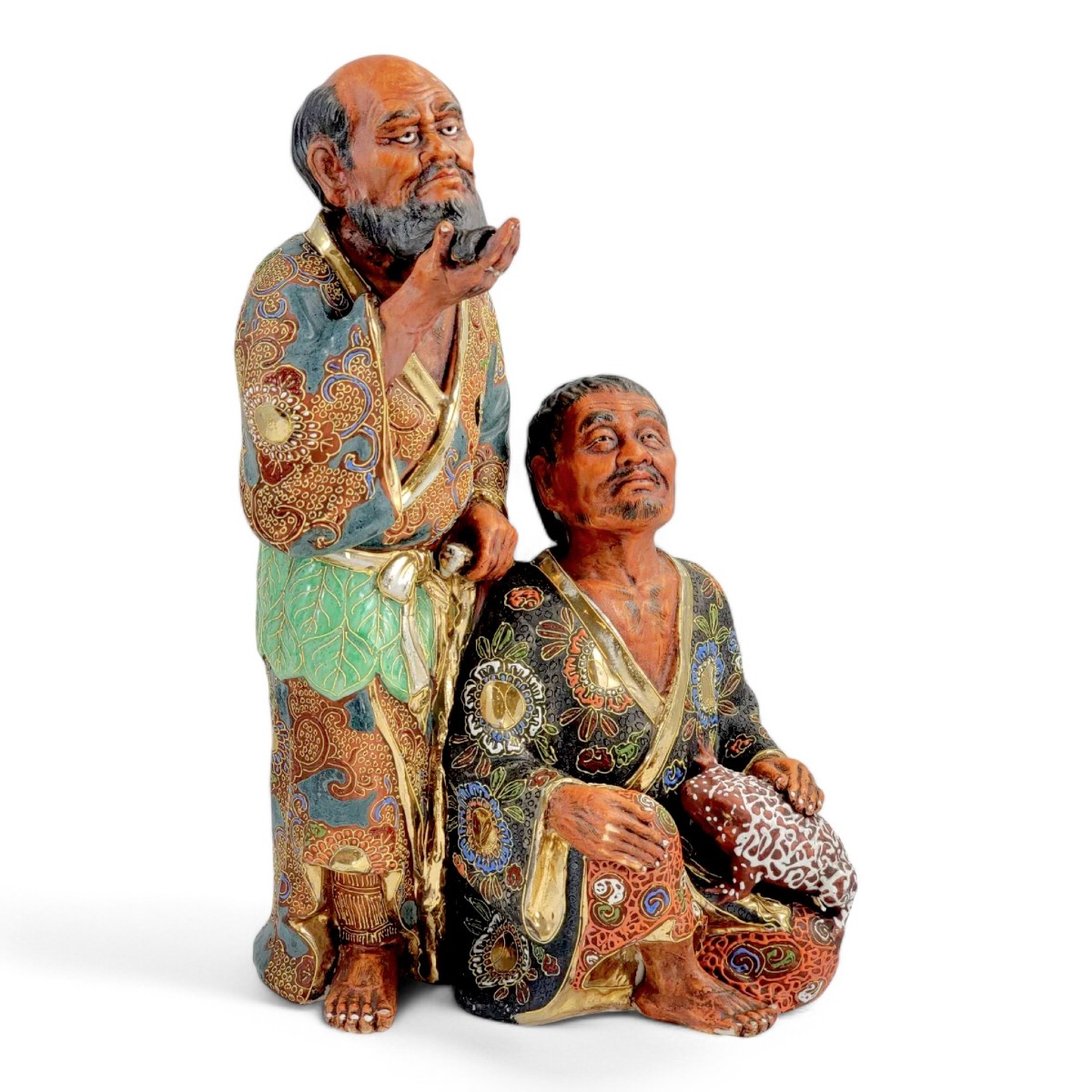 Rare Meiji Kutani Figural Group Of Gama Sennin And Disciple With Toad, Japan, C. 1880-photo-3