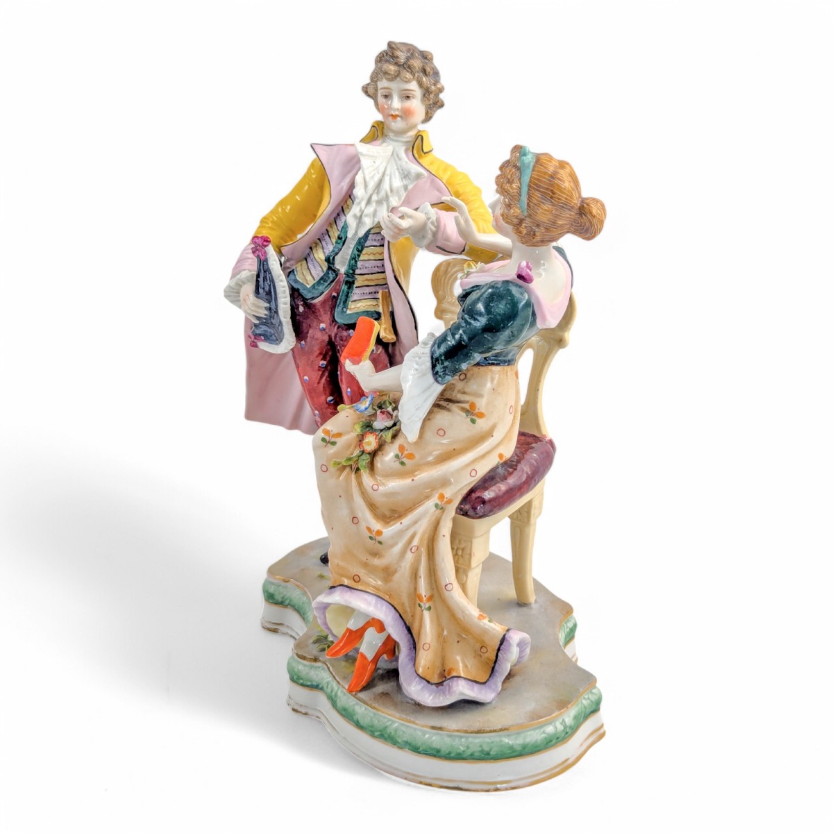 Figurine En Porcelaine Sitzendorf, Couple En Cour, Peinte à La Main, Allemagne, Fin Du 19e Sièc-photo-2