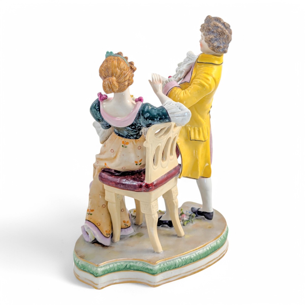 Figurine En Porcelaine Sitzendorf, Couple En Cour, Peinte à La Main, Allemagne, Fin Du 19e Sièc-photo-3