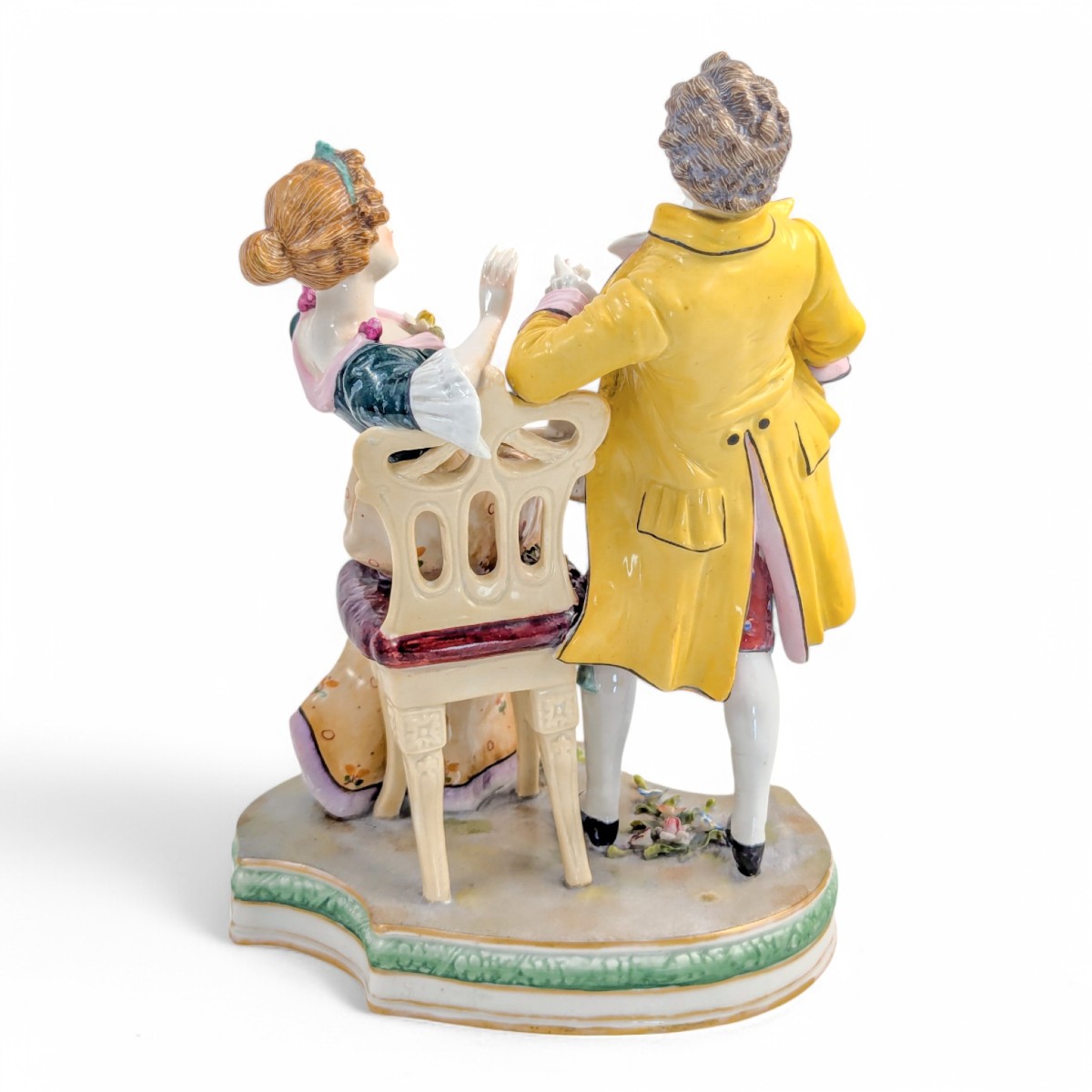 Figurine En Porcelaine Sitzendorf, Couple En Cour, Peinte à La Main, Allemagne, Fin Du 19e Sièc-photo-4