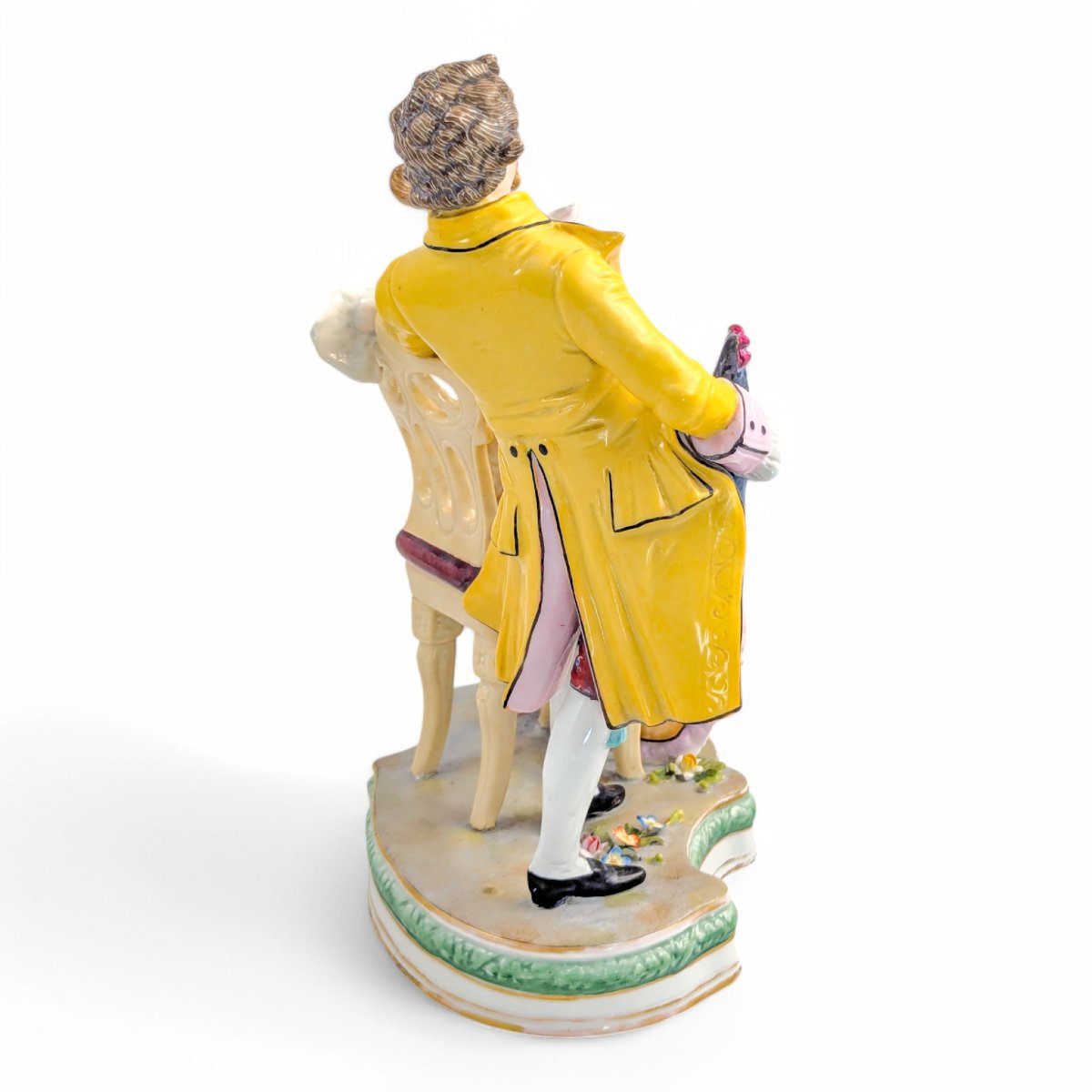 Figurine En Porcelaine Sitzendorf, Couple En Cour, Peinte à La Main, Allemagne, Fin Du 19e Sièc-photo-2