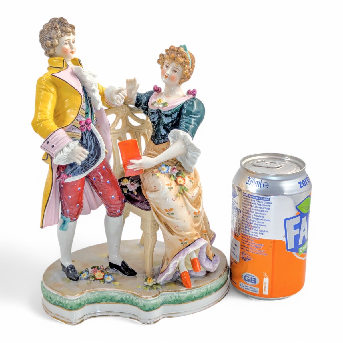 Figurine En Porcelaine Sitzendorf, Couple En Cour, Peinte à La Main, Allemagne, Fin Du 19e Sièc-photo-5