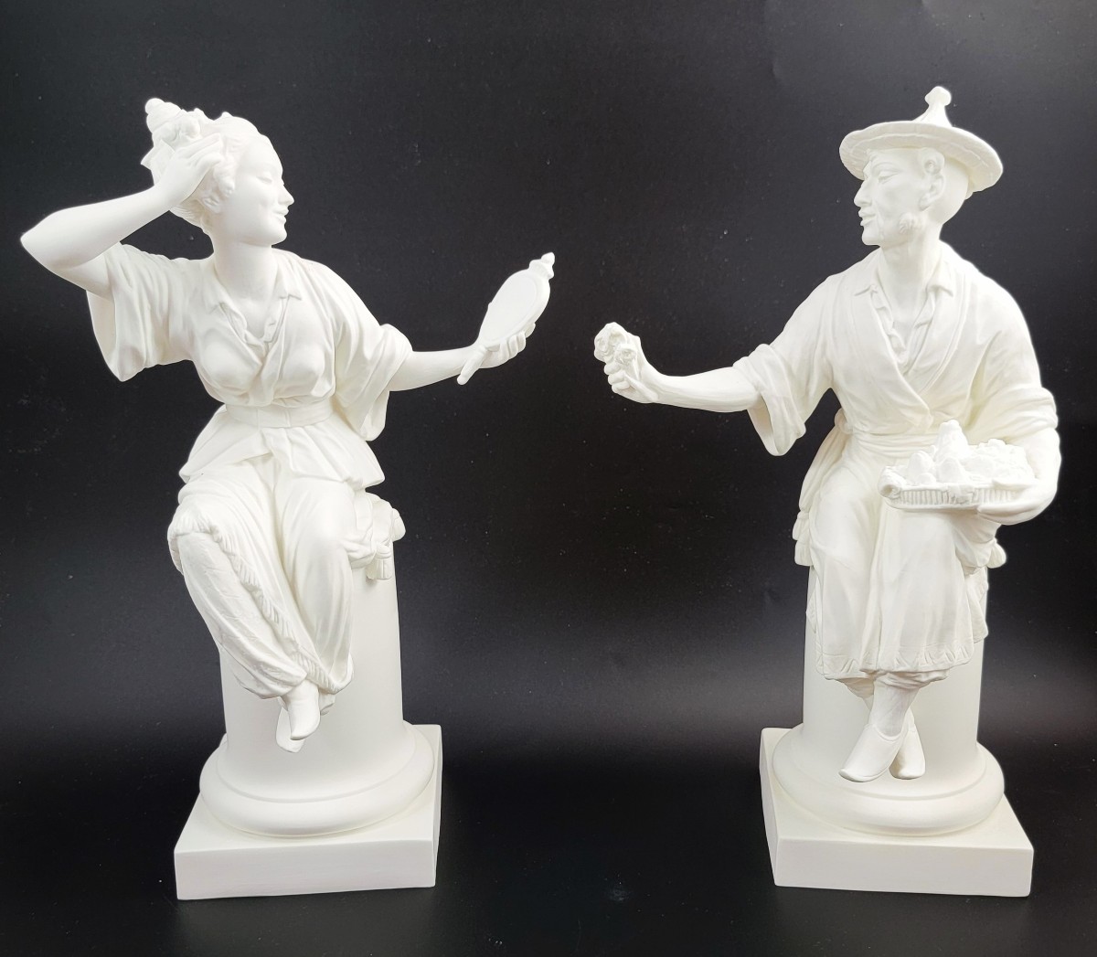 Royal Worcester Parian Figures By A. Azori “le Miroir” & “le Panier”