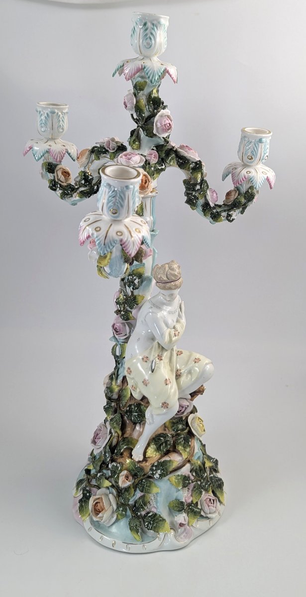 Candélabre à Quatre Bras En Porcelaine De Sitzendorf, Figure Féminine, Vers 1890-photo-3