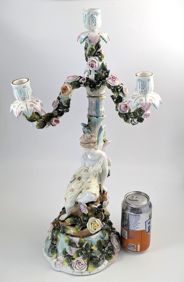 Candélabre à Quatre Bras En Porcelaine De Sitzendorf, Figure Féminine, Vers 1890-photo-5