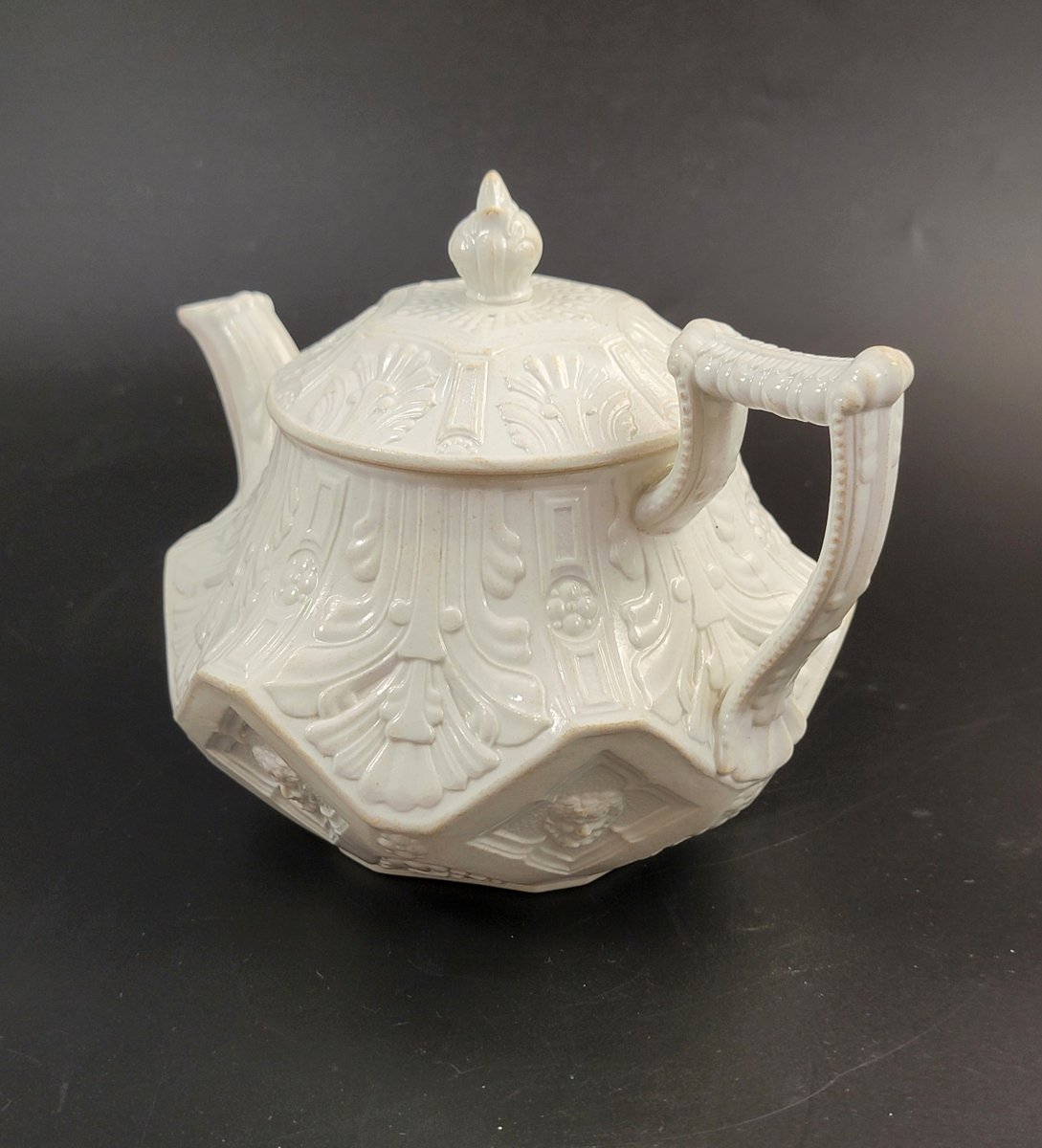 Rare Antique Wedgwood Hexagonal White Stoneware Teapot, C.1820-photo-2