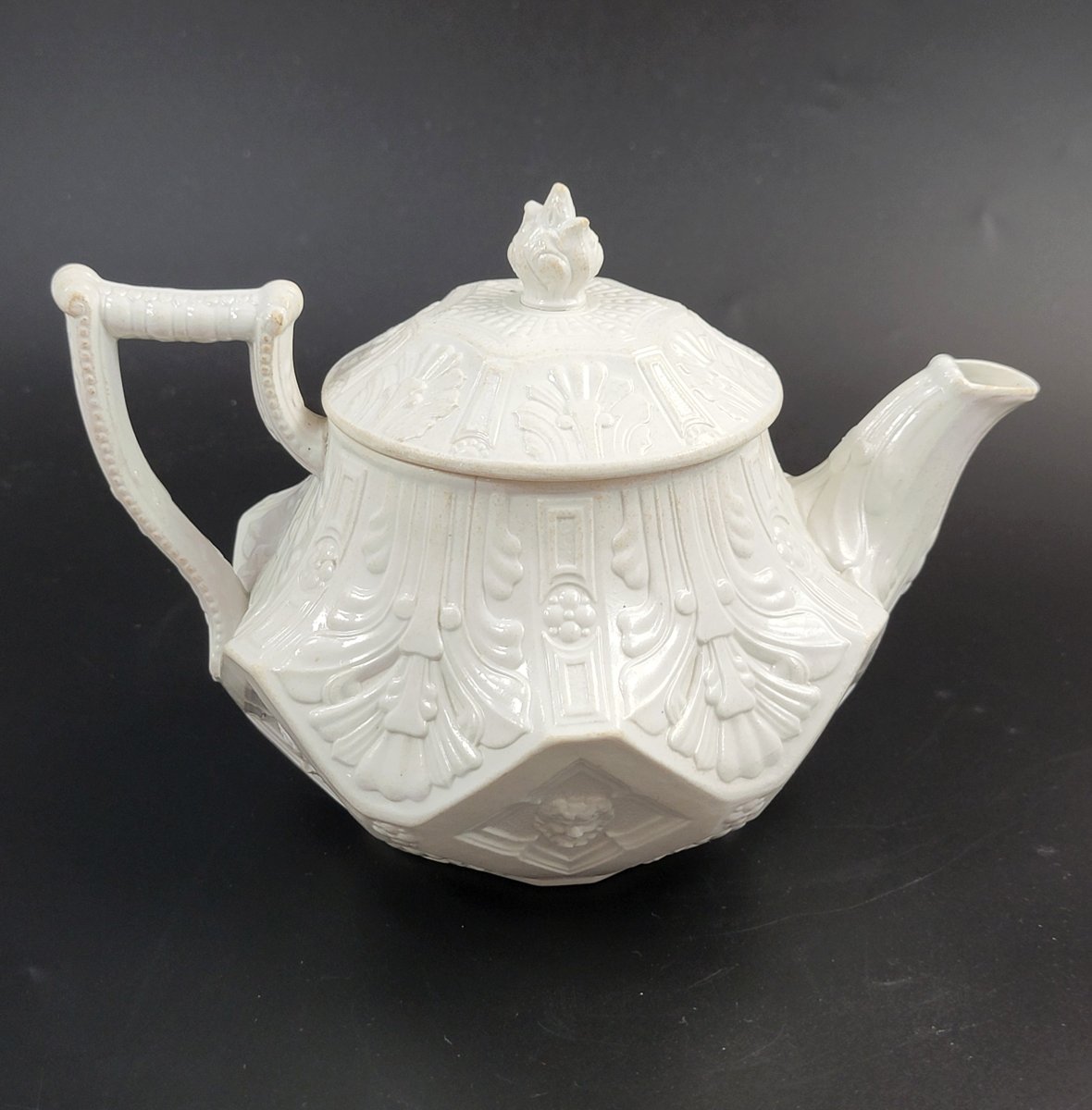 Rare Antique Wedgwood Hexagonal White Stoneware Teapot, C.1820-photo-4