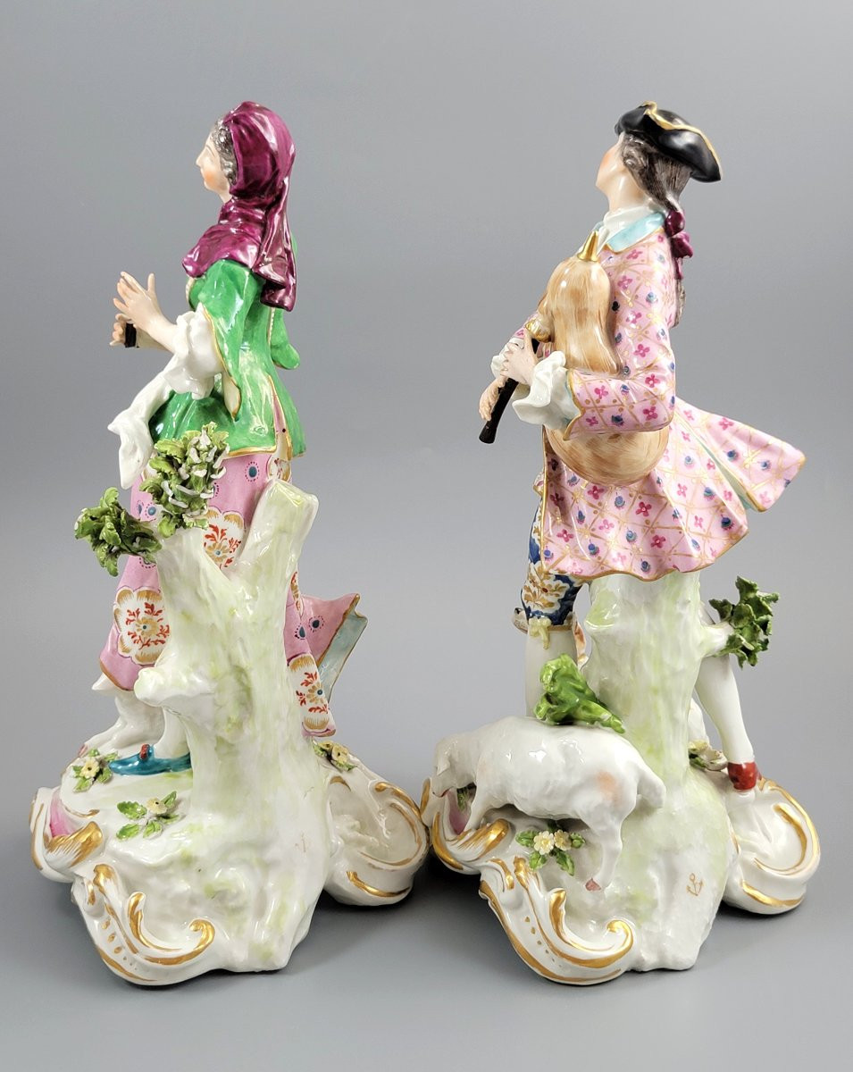Rare Chelsea Gold Anchor Porcelain Figures Of Shepherds, C.1760-photo-2