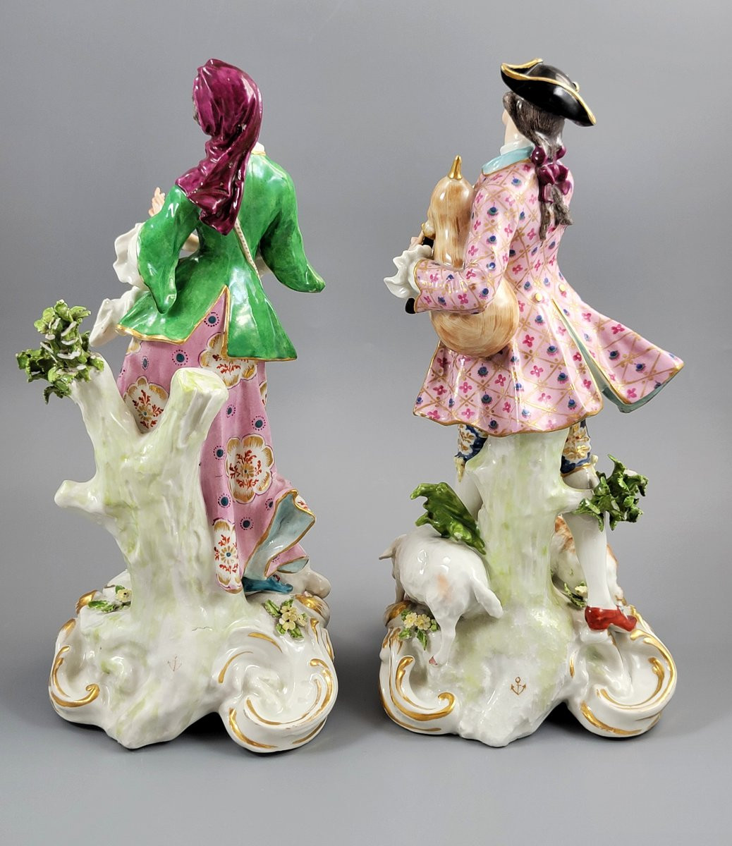 Rare Chelsea Gold Anchor Porcelain Figures Of Shepherds, C.1760-photo-3