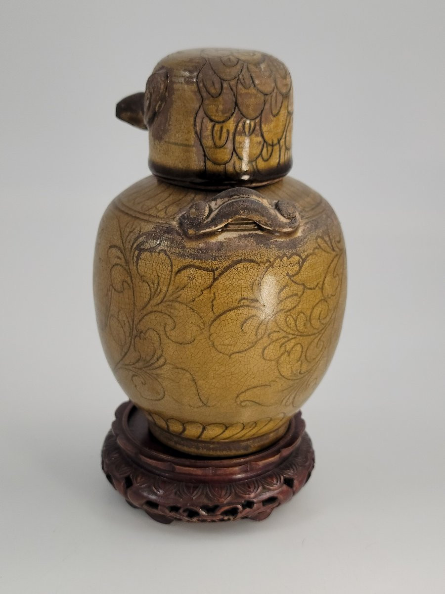 Rare 19thc Chinese Folk Stoneware Jar With Bird-form Lid – Southern Kilns-photo-2