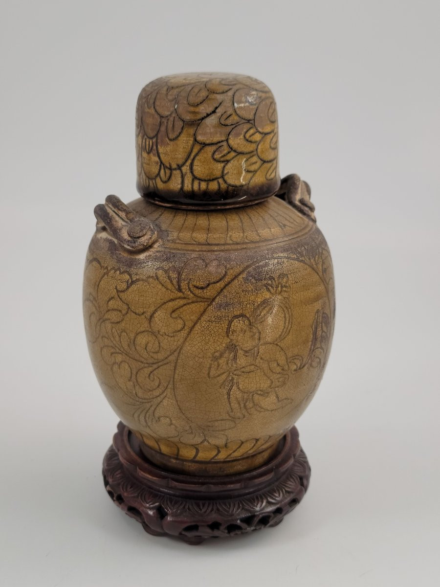 Rare 19thc Chinese Folk Stoneware Jar With Bird-form Lid – Southern Kilns-photo-3