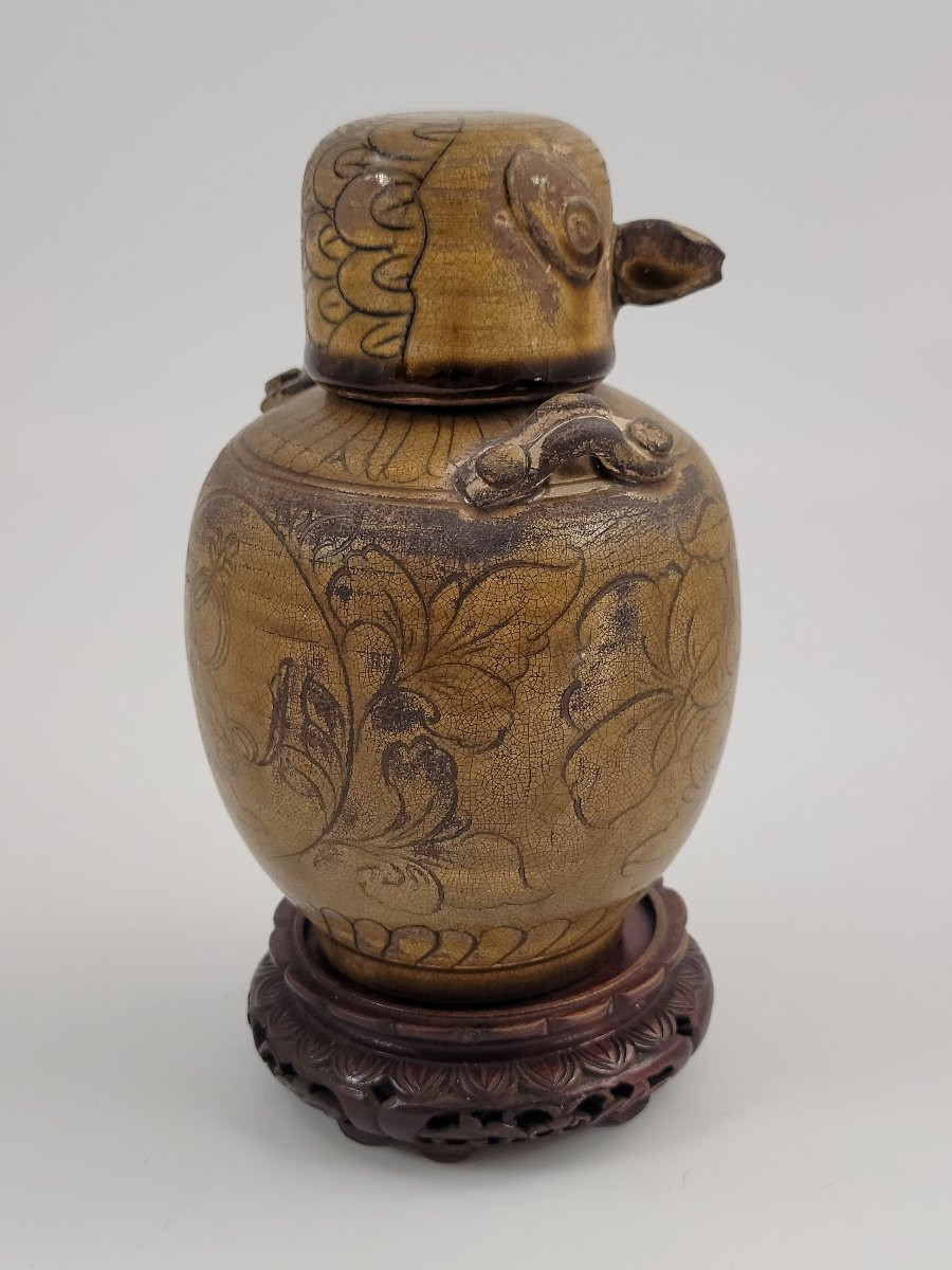 Rare 19thc Chinese Folk Stoneware Jar With Bird-form Lid – Southern Kilns-photo-1