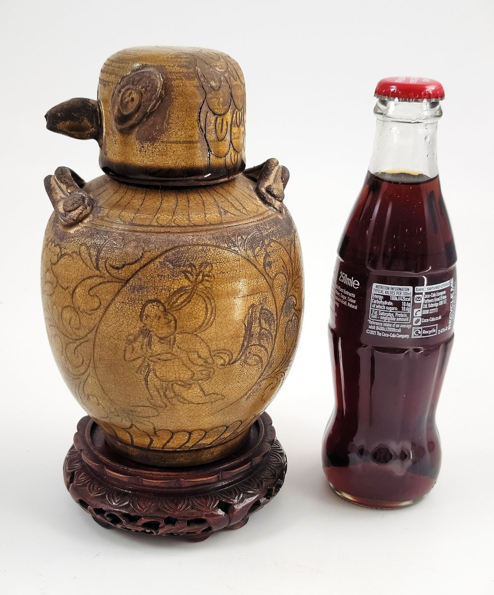 Rare 19thc Chinese Folk Stoneware Jar With Bird-form Lid – Southern Kilns-photo-8