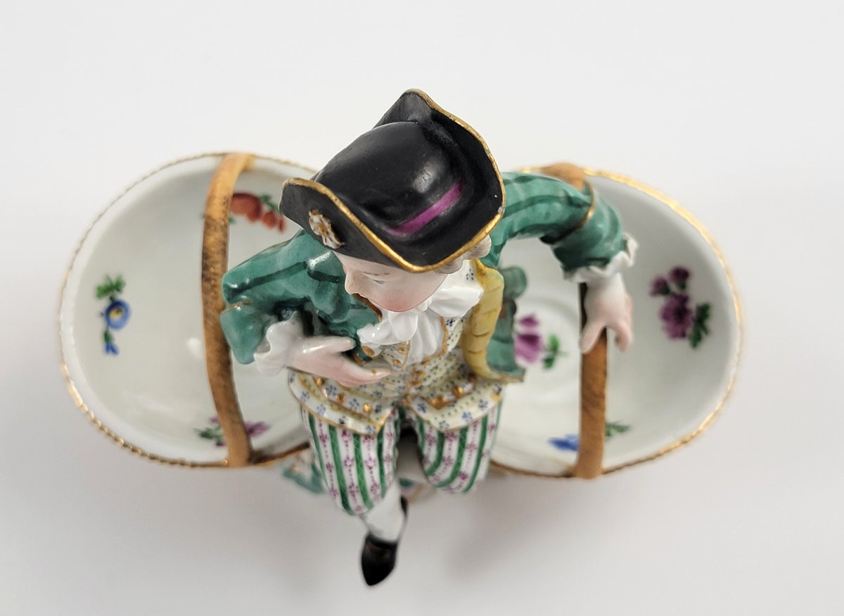 Salieres Doubles en Porcelaine de Meissen, Rococo, Modèle Kändler, Marque Épées, vers 1830-photo-3