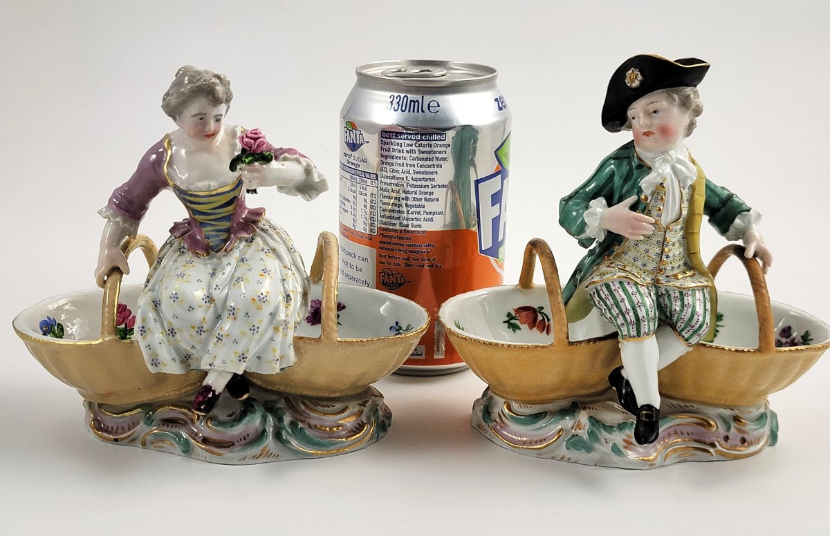 Salieres Doubles en Porcelaine de Meissen, Rococo, Modèle Kändler, Marque Épées, vers 1830-photo-7