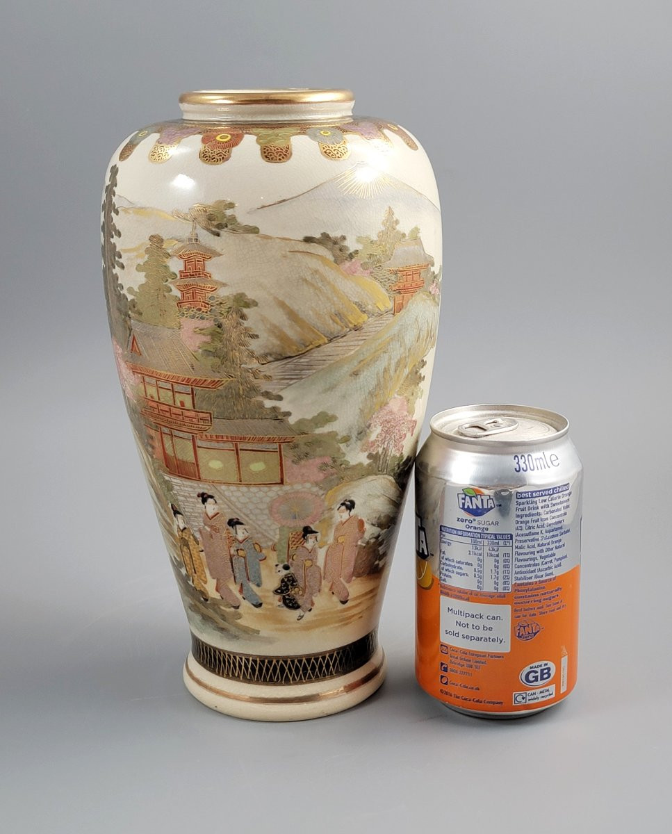 Satsuma Vase “mt. Fuji And Cherry Blossoms”, Attributed To Hayakawa, Kyoto C. 1890-photo-8