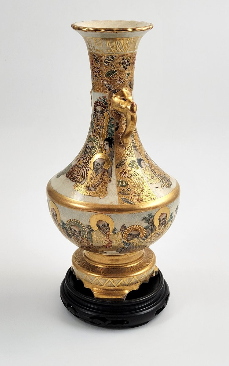 Vase en porcelaine Satsuma, anses éléphant, emblème Shimazu, Japon, vers 1890-photo-2