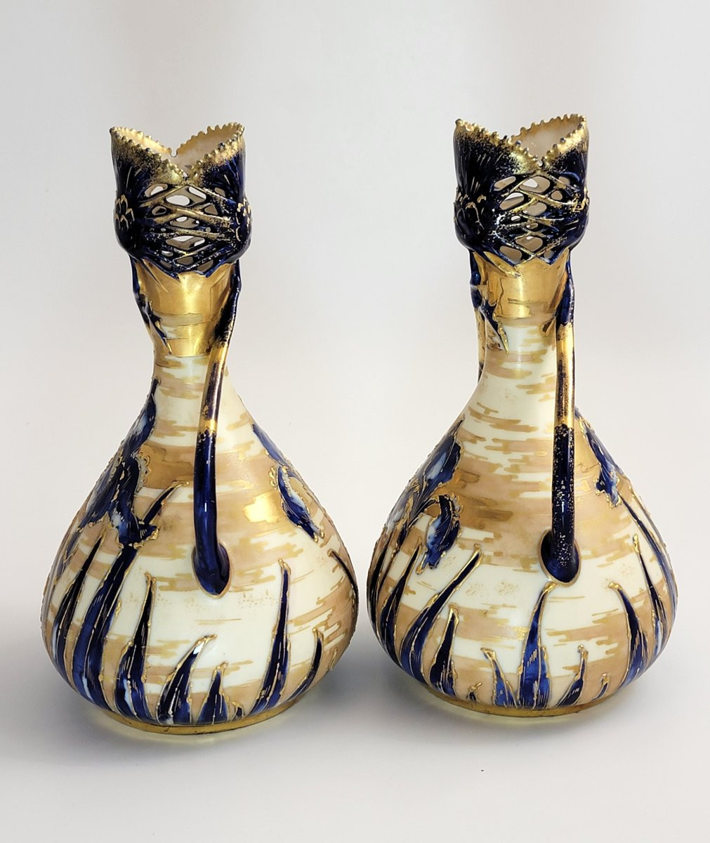 Antique Pair Of Art Nouveau Porcelain Vases, Decorated By Ernst Wahliss, C. 1895-photo-1
