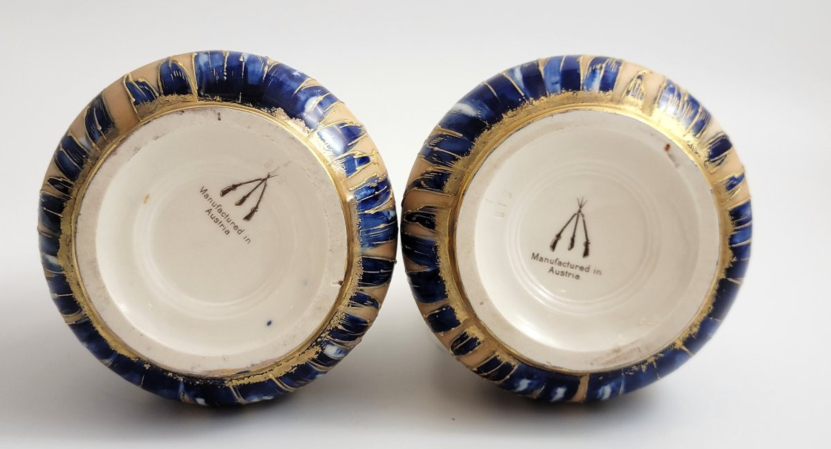 Antique Pair Of Art Nouveau Porcelain Vases, Decorated By Ernst Wahliss, C. 1895-photo-2