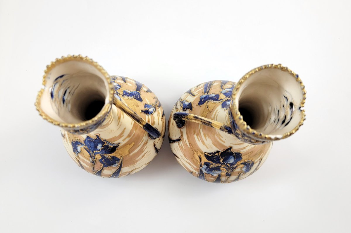 Antique Pair Of Art Nouveau Porcelain Vases, Decorated By Ernst Wahliss, C. 1895-photo-4