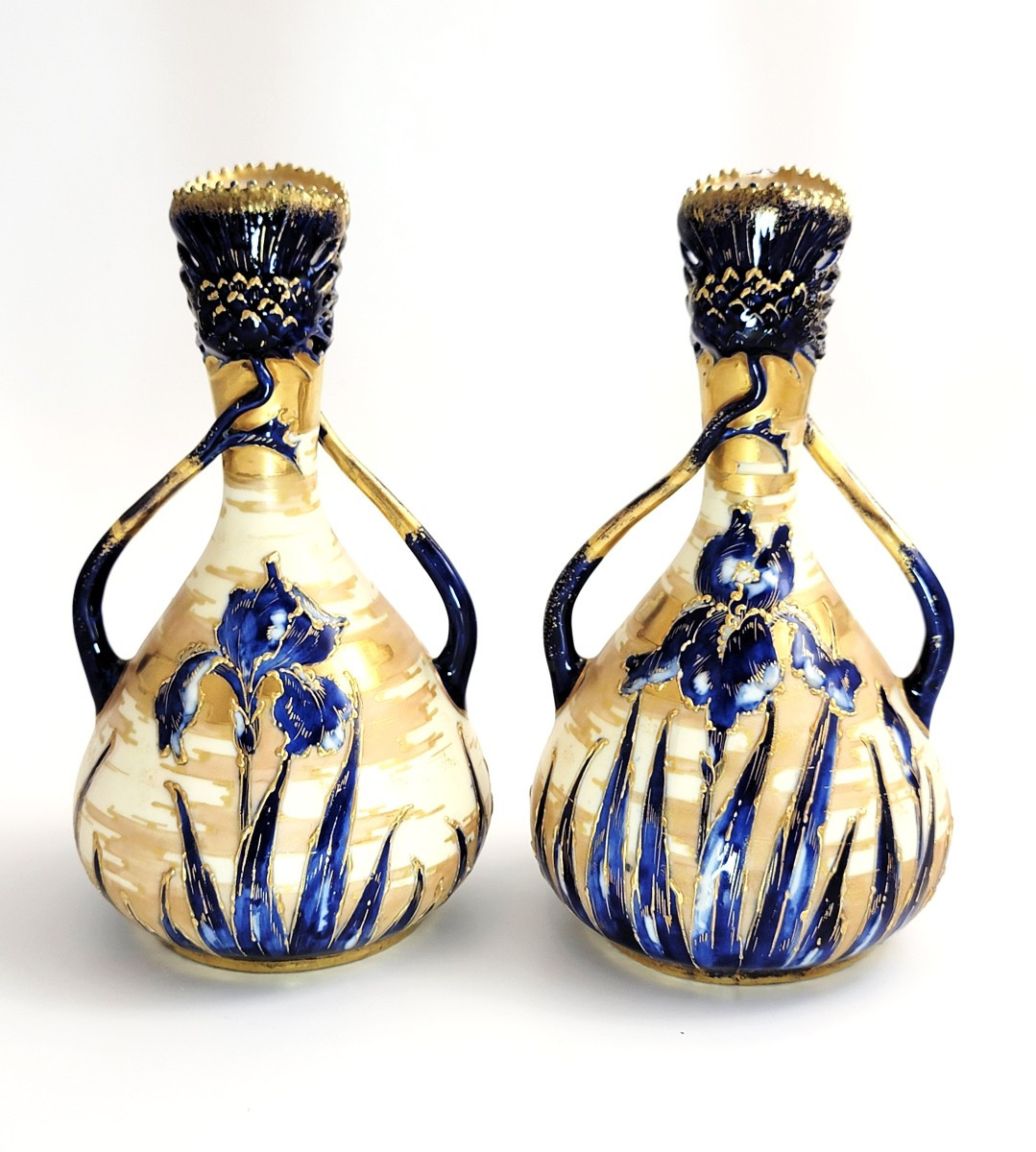Antique Pair Of Art Nouveau Porcelain Vases, Decorated By Ernst Wahliss, C. 1895