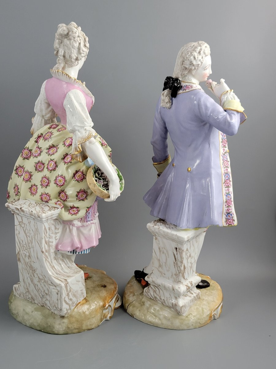 Paire de grandes et rares statuettes en porcelaine allemande, XVIIIe siècle-photo-2