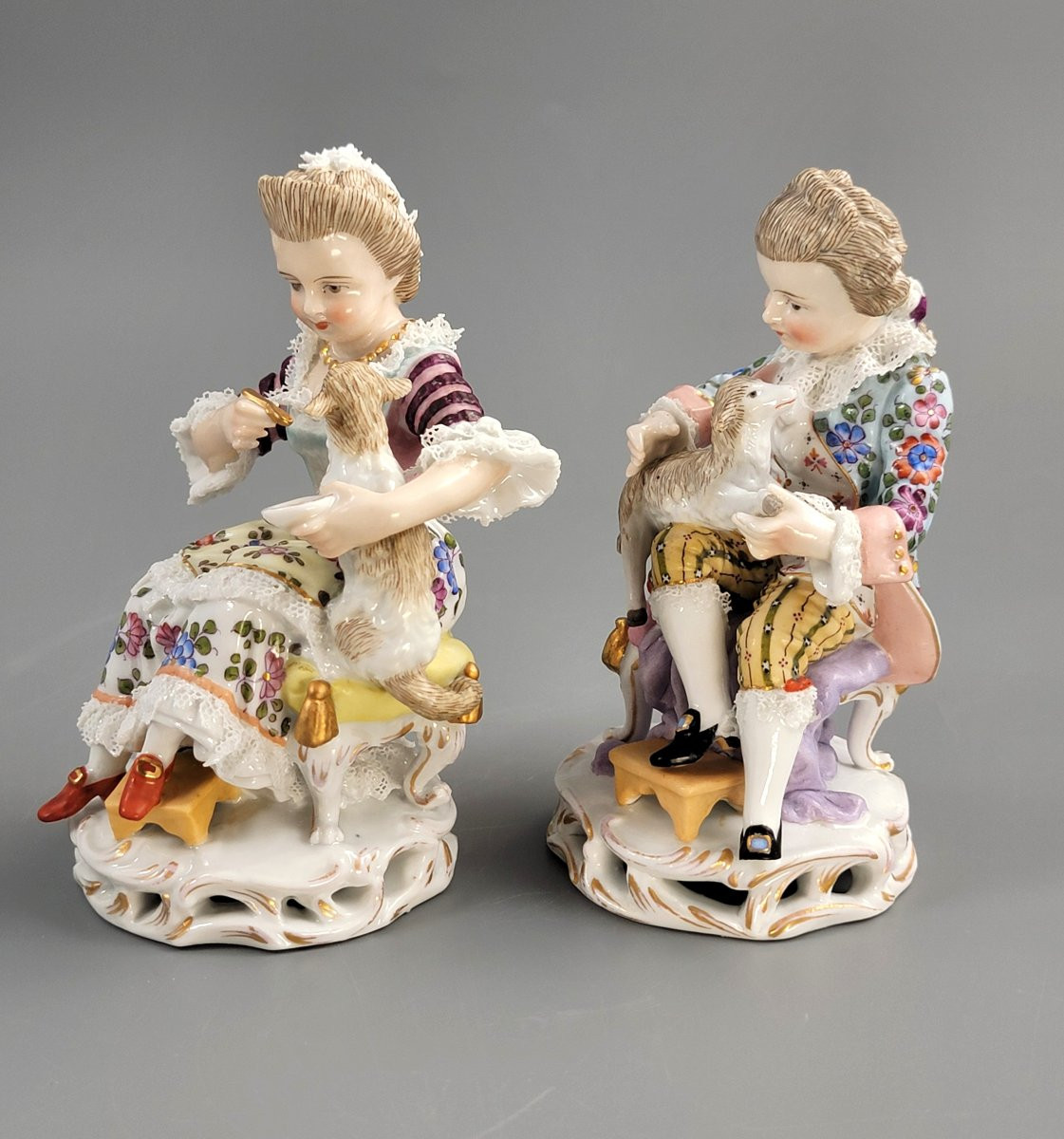 Pair Of Sitzendorf Porcelain Figures, Children With Pet Lambs, Germany C.1887-photo-2