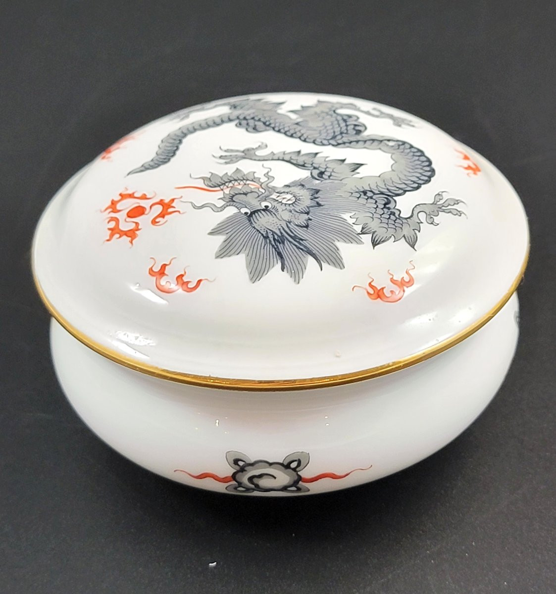 Meissen Black Ming Dragon Porcelain Box, Early 20th Century-photo-2