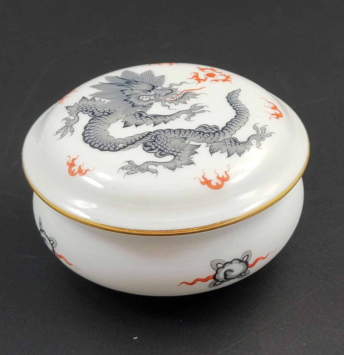 Meissen Black Ming Dragon Porcelain Box, Early 20th Century-photo-4