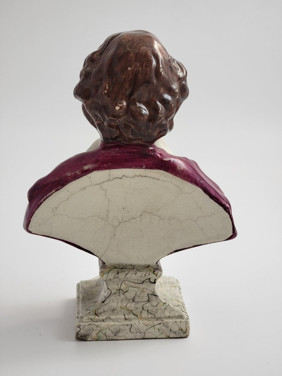 Buste de Shakespeare en faïence anglaise, Staffordshire, vers 1800, craquelures-photo-3