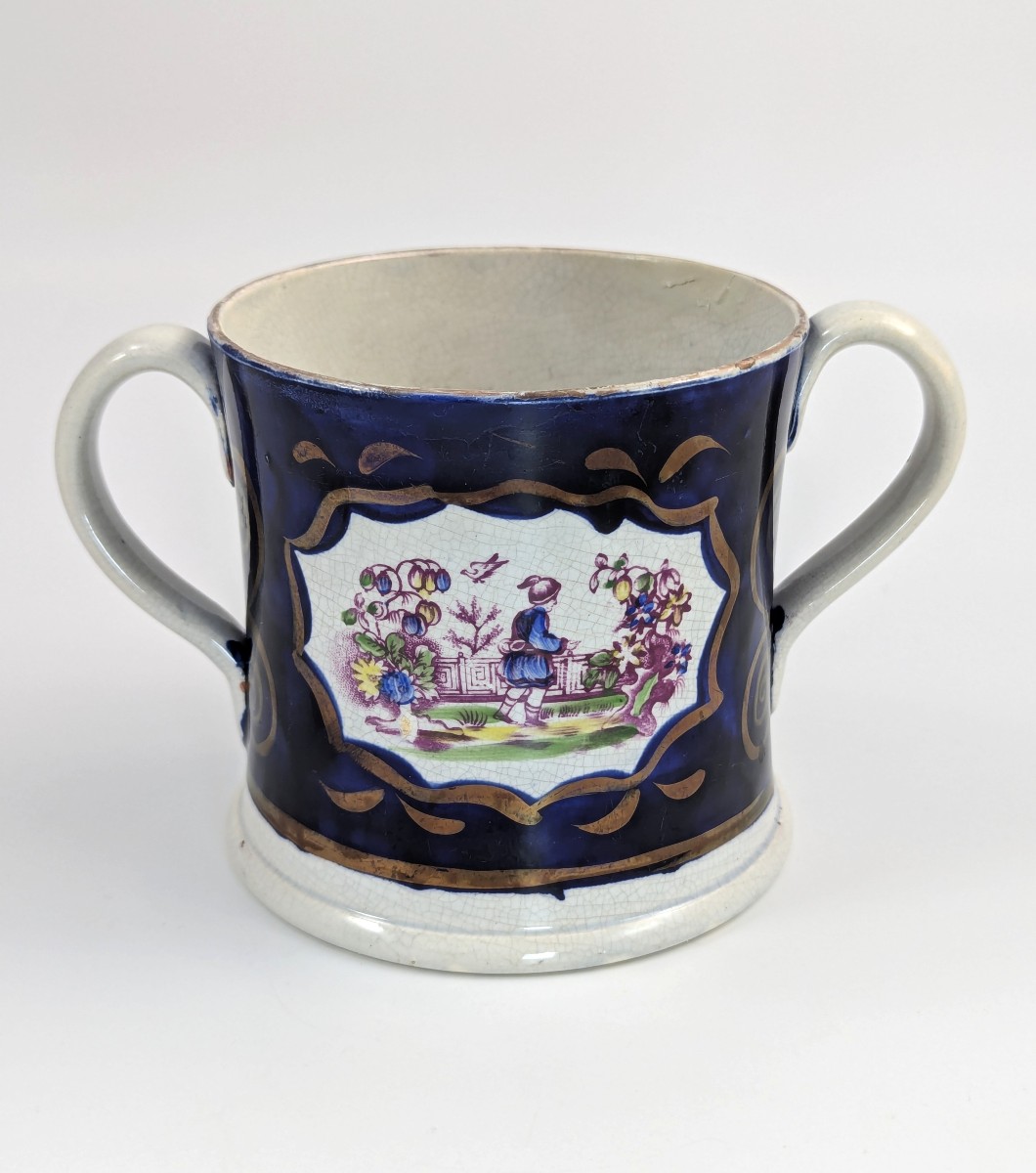Coupe à Deux Anses en Faïence Pearlware, Staffordshire, Chinoiseries, vers 1820