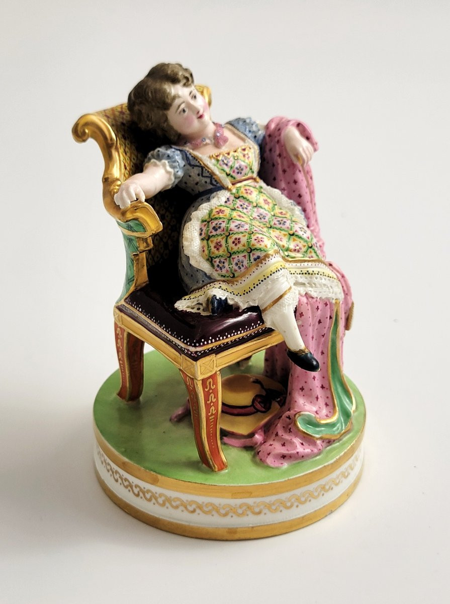 Rare Derby Porcelain Figurine Of Girl Seated In Armchair, Circa 1790 -photo-1