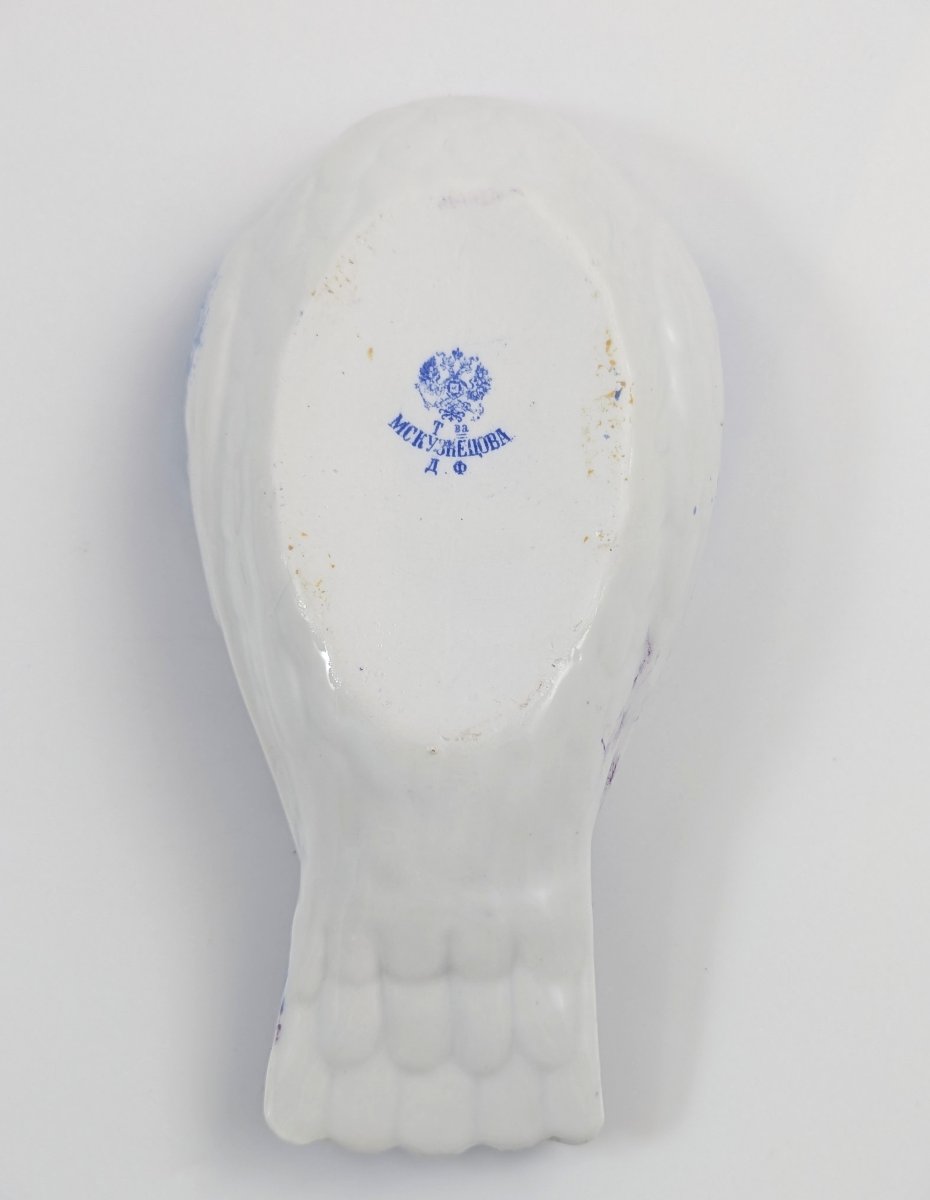 Kuznetsov Russian Imperial Porcelain Butter Dish, Bird Shape, Circa 1880-photo-5