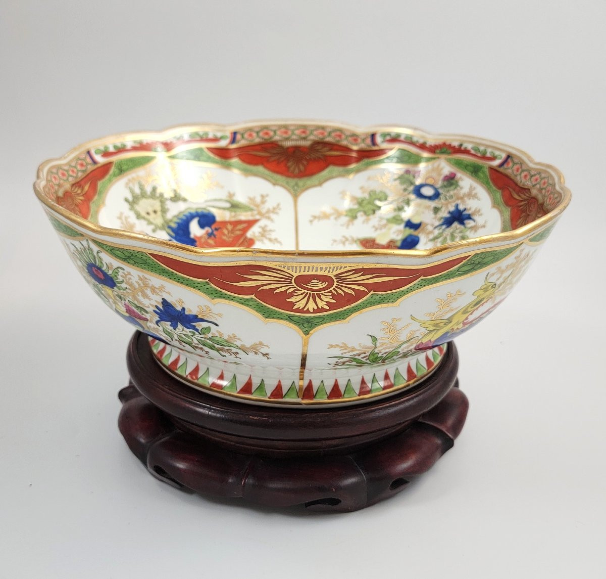 Chamberlain Worcester "dragon In Compartments" Bowl, C.1815, Mahogany Stand-photo-2