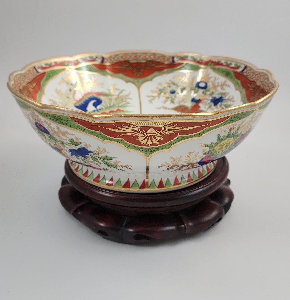 Chamberlain Worcester "dragon In Compartments" Bowl, C.1815, Mahogany Stand-photo-2