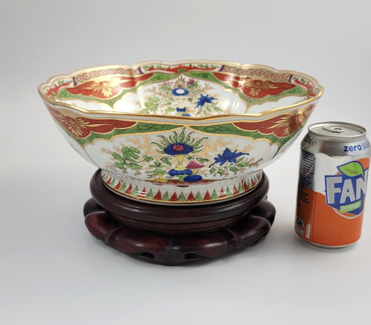 Chamberlain Worcester "dragon In Compartments" Bowl, C.1815, Mahogany Stand-photo-5