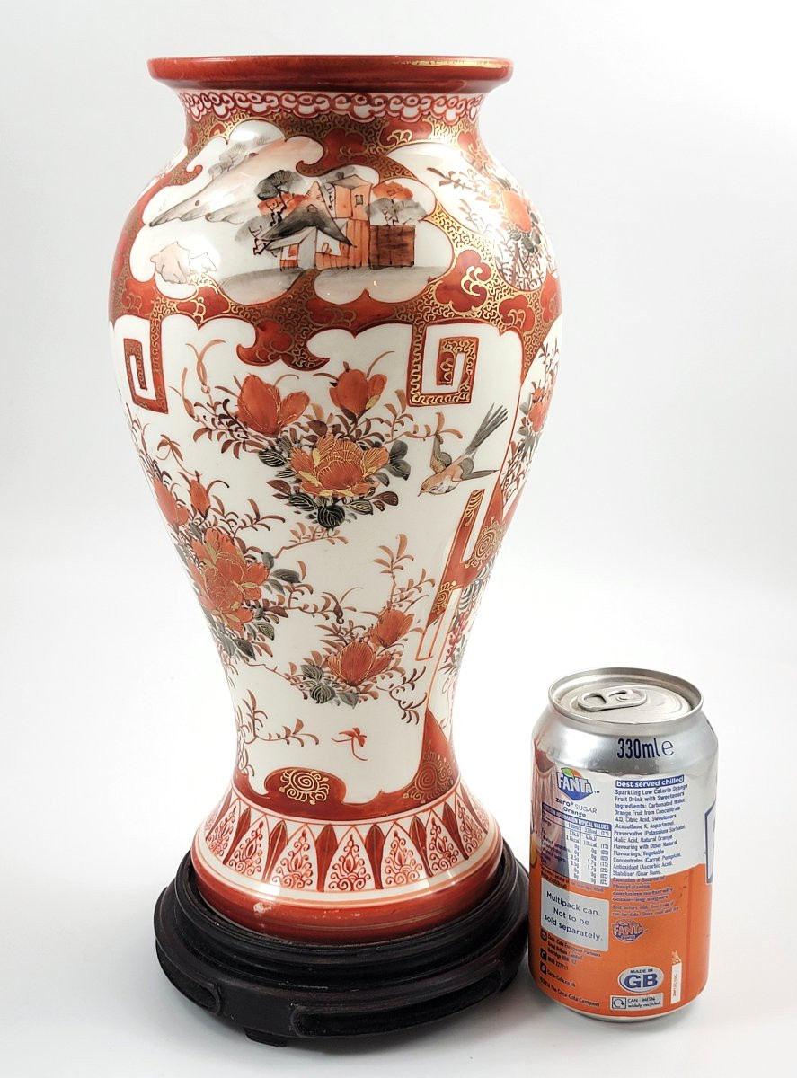Kutani Porcelain Vase, Kinrin Workshop, Kaga, Japan, C. 1890, With Stand-photo-7
