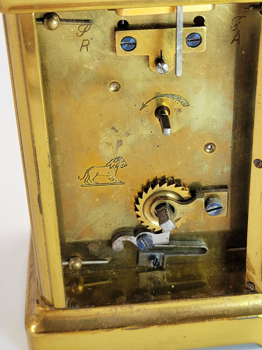 Pendule de voyage Duverdrey & Bloquel, lion,  vers 1900, clé d’origine, fonctionne-photo-5
