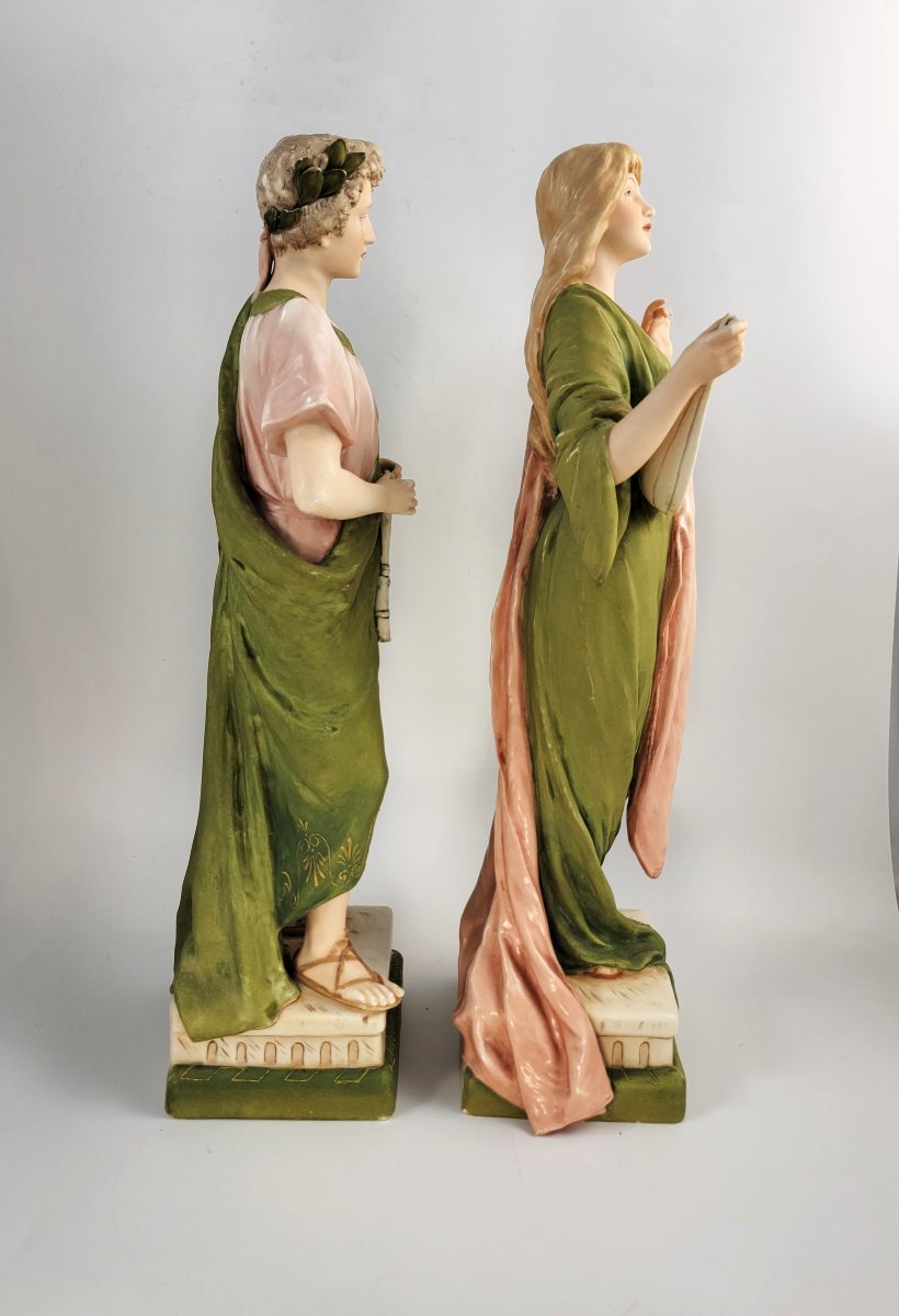 Pair Of Large Antique Eichwald Porcelain Figures, Signed Hampel, 1905-photo-4
