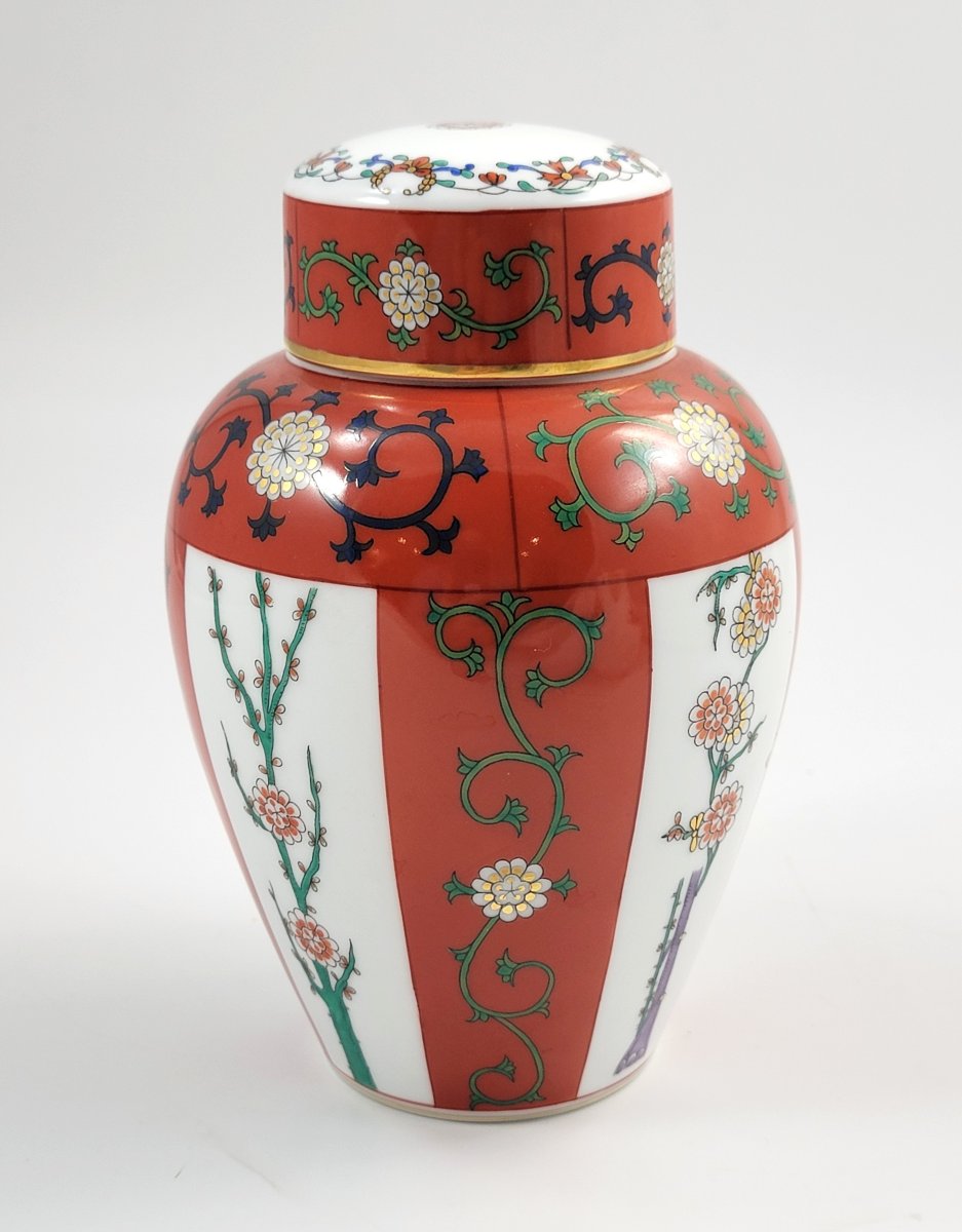 Boîte à thé / pot à gingembre en porcelaine de Herend, “Siang Rouge” (Dynastie Rouge), XXe sièc-photo-2