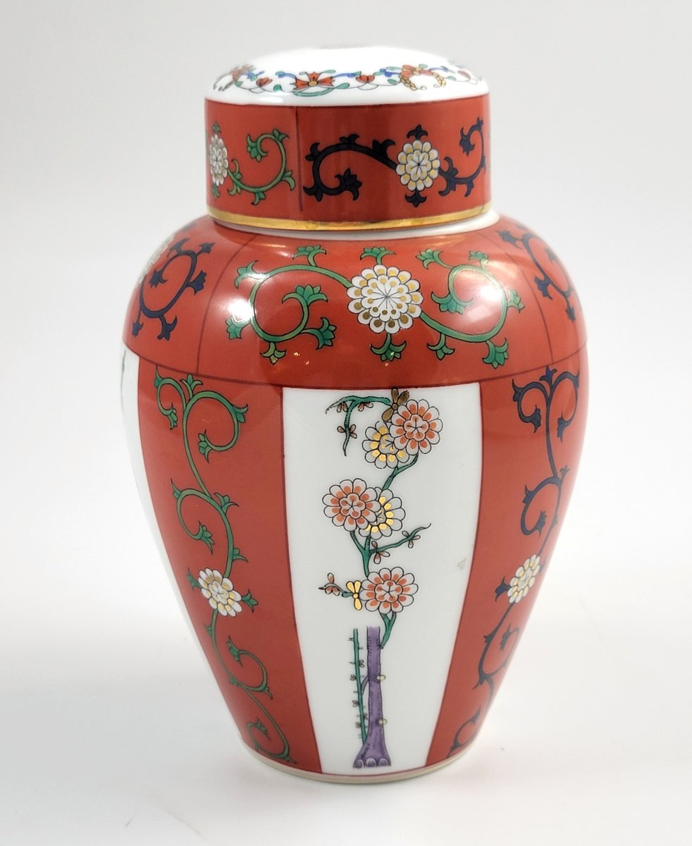 Boîte à thé / pot à gingembre en porcelaine de Herend, “Siang Rouge” (Dynastie Rouge), XXe sièc-photo-3