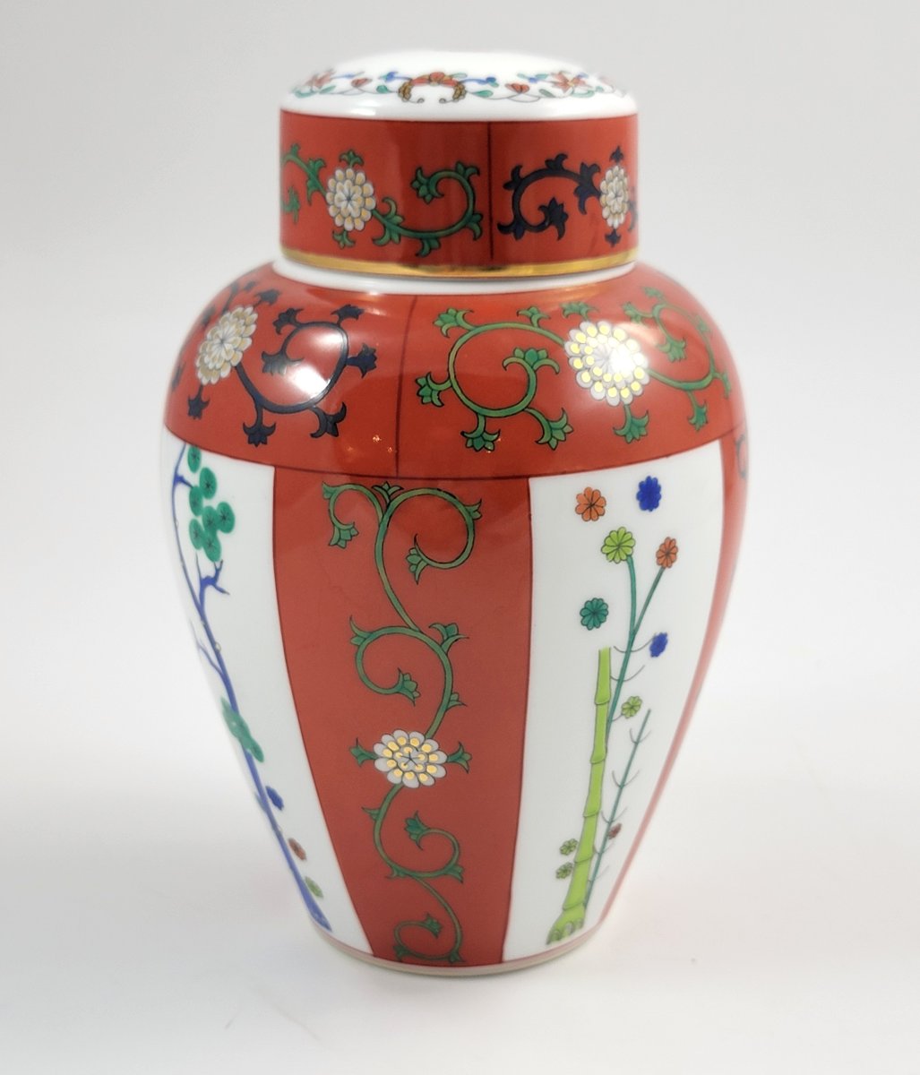 Boîte à thé / pot à gingembre en porcelaine de Herend, “Siang Rouge” (Dynastie Rouge), XXe sièc-photo-2