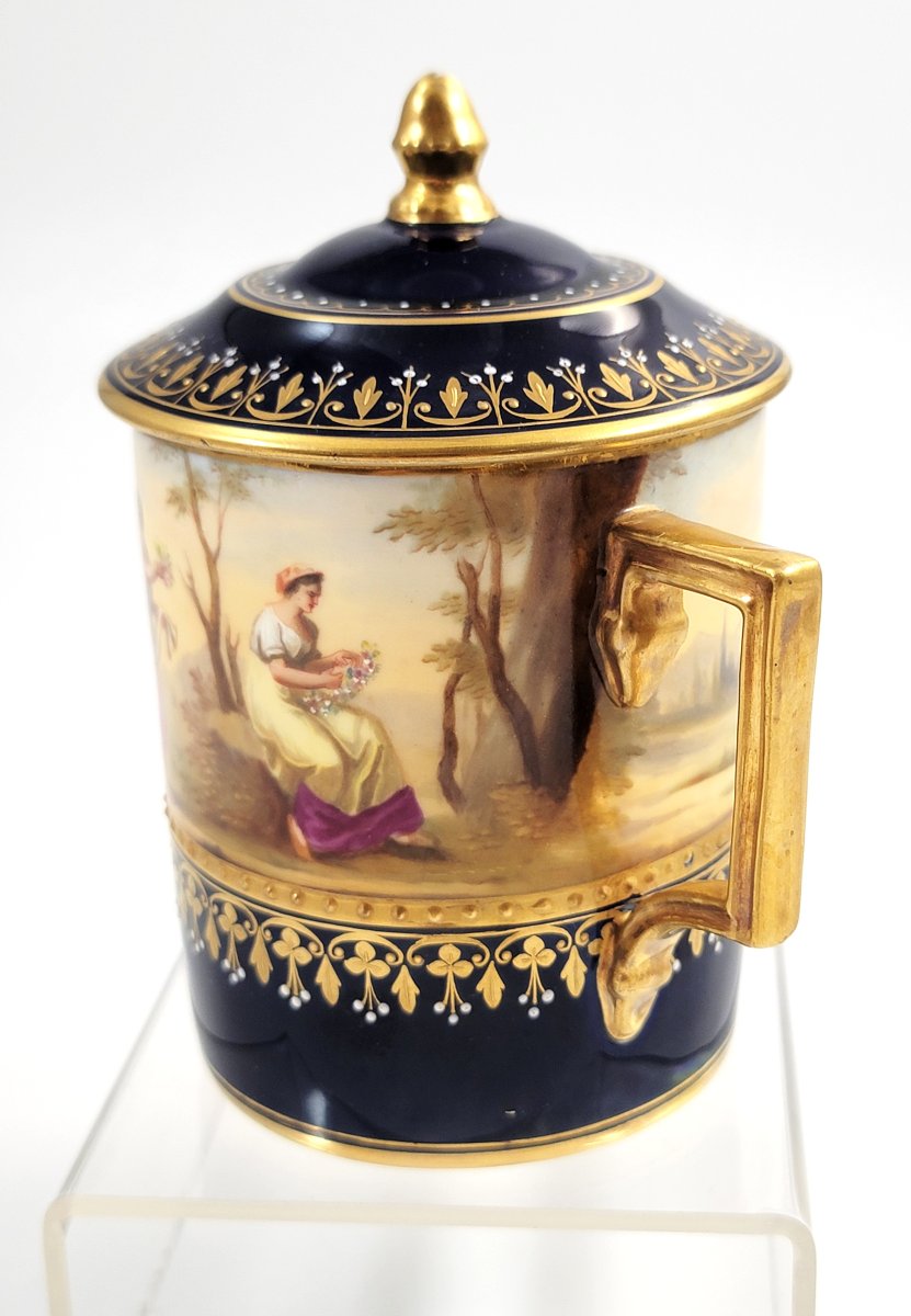 Sucrier à chocolat en porcelaine de Vienne avec scènes allégoriques, vers 1880-photo-2