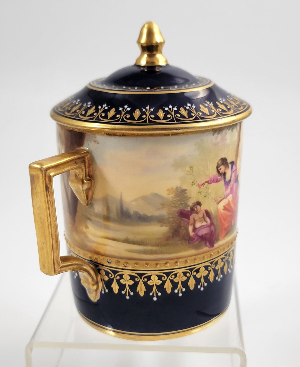 Sucrier à chocolat en porcelaine de Vienne avec scènes allégoriques, vers 1880-photo-3