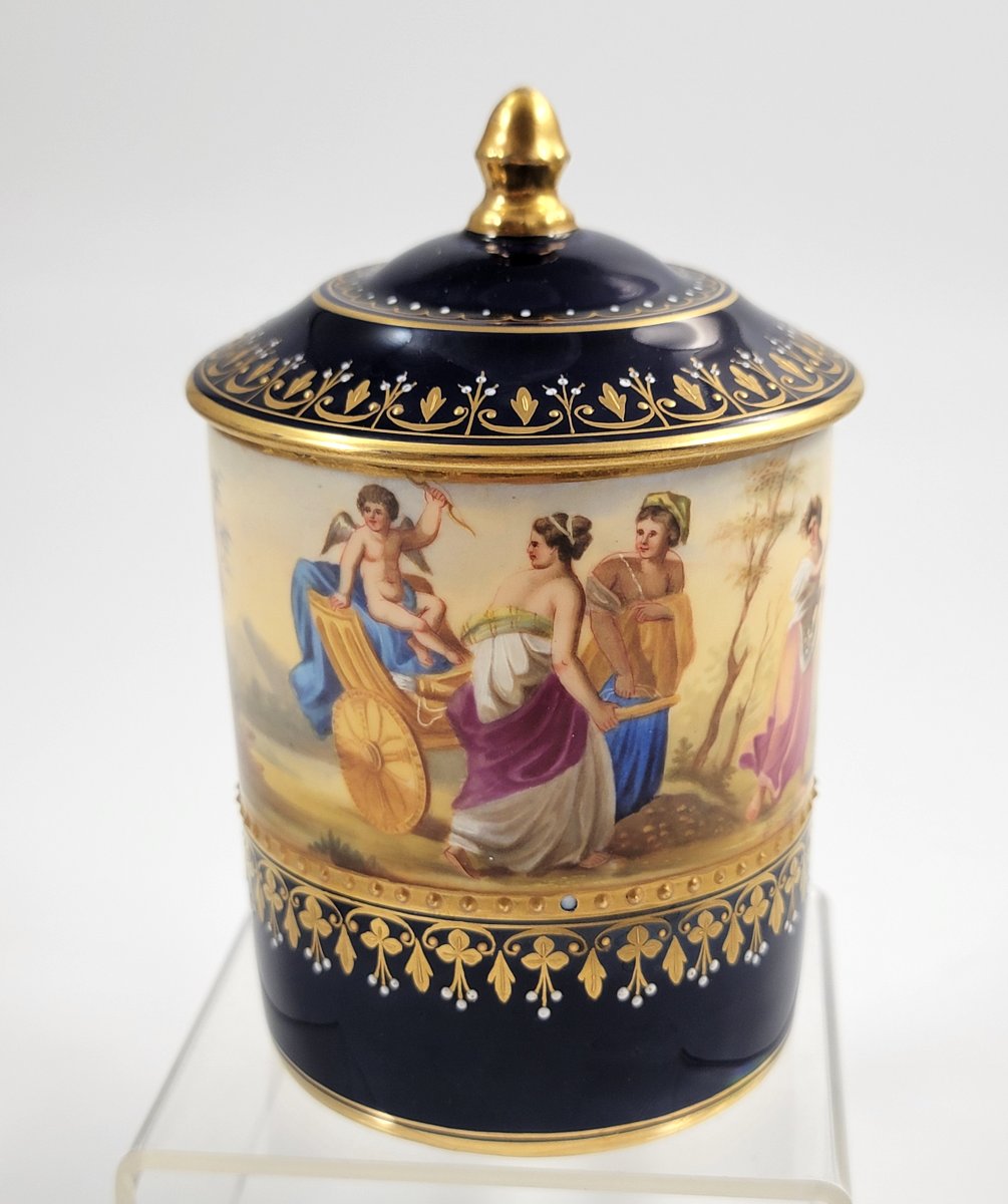 Sucrier à chocolat en porcelaine de Vienne avec scènes allégoriques, vers 1880-photo-2